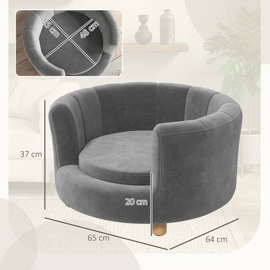 Sans Marque - Panier chiens chats pieds bois surélevé flanelle coussin amovible gris - Image 5
