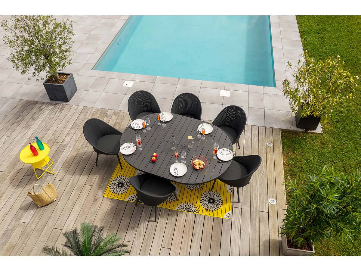 Table de jardin ronde extensible en aluminium Palma 8/10 places + 6 chaises Fuerte Ventura - Jardiline - Image 2