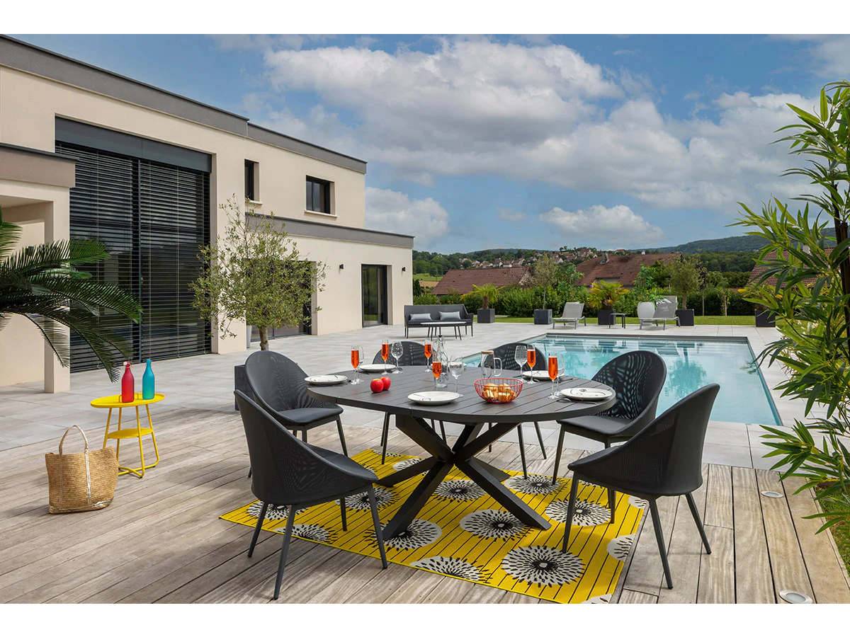 Table de jardin ronde extensible en aluminium Palma 8/10 places + 6 chaises Fuerte Ventura - Jardiline - Image 3