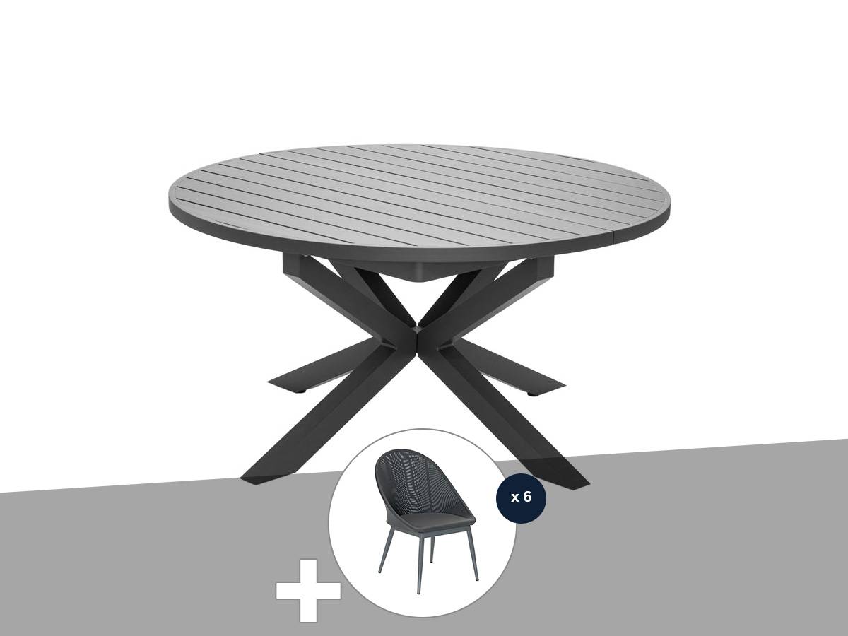 Table de jardin ronde extensible en aluminium Palma 8/10 places + 6 chaises Fuerte Ventura - Jardiline - Image 1