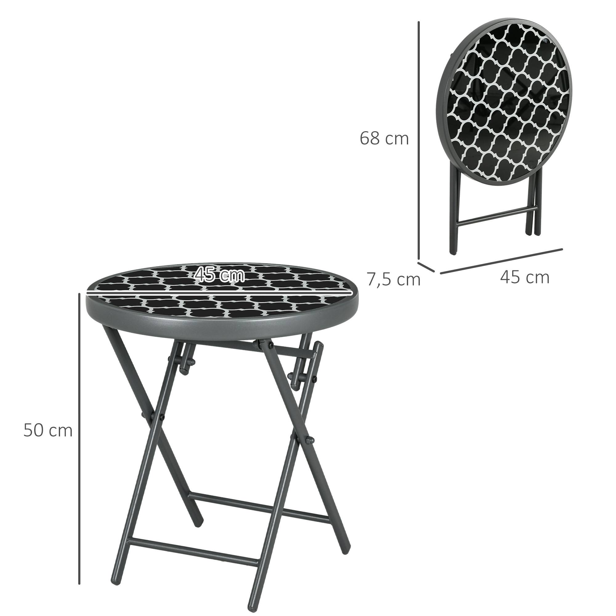 Table basse pliante table d'appoint pliante plateau en verre trempé motifs noirs et blancs en métal Ø 45 x 50 cm noir - Image 5