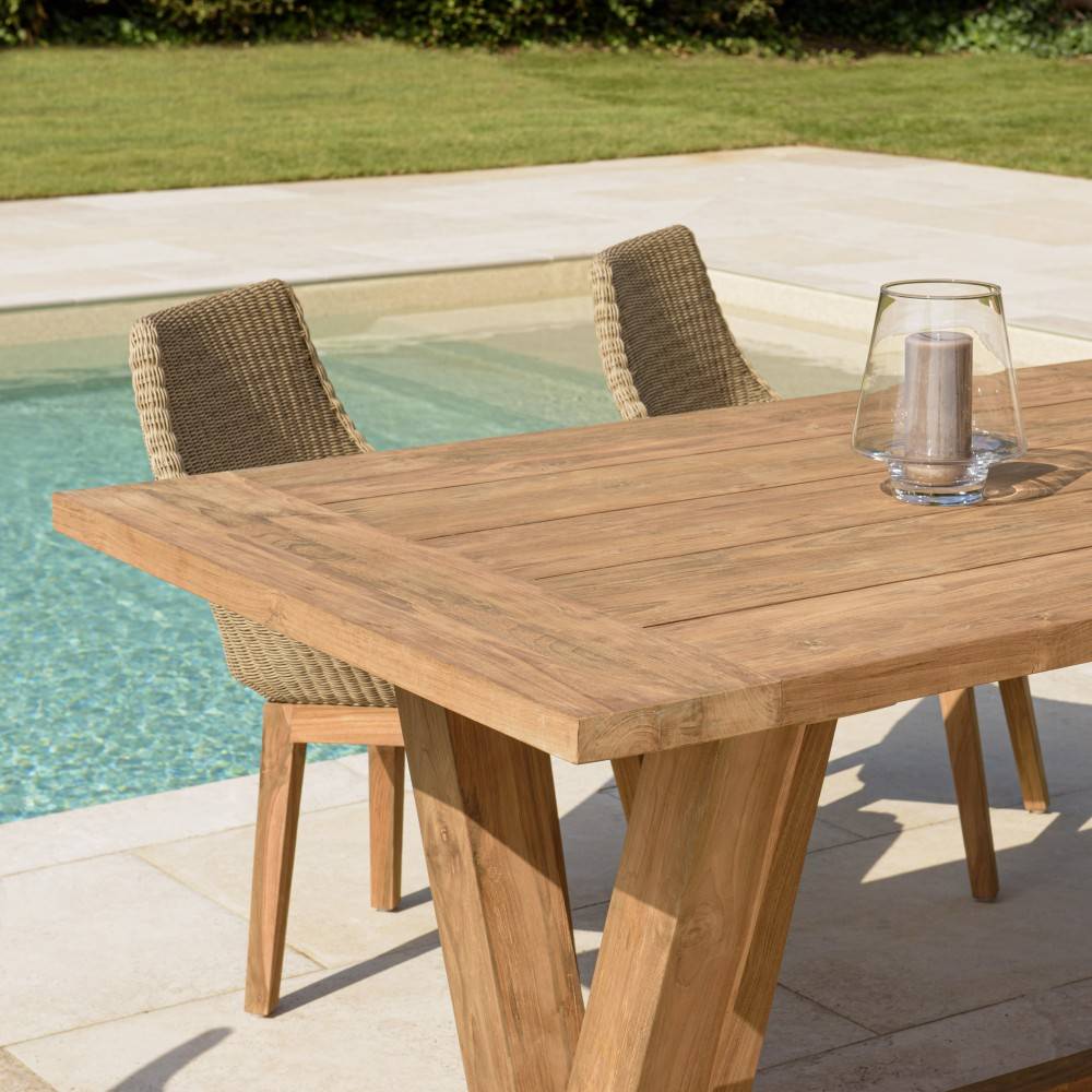 Macabane - KALLY - Table à manger jardin 220cm en bois de teck recyclé pieds V - Imagen 3