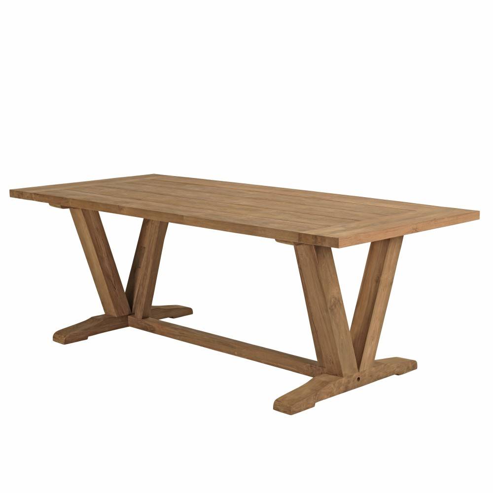 Macabane - KALLY - Table à manger jardin 220cm en bois de teck recyclé pieds V - Imagen 4