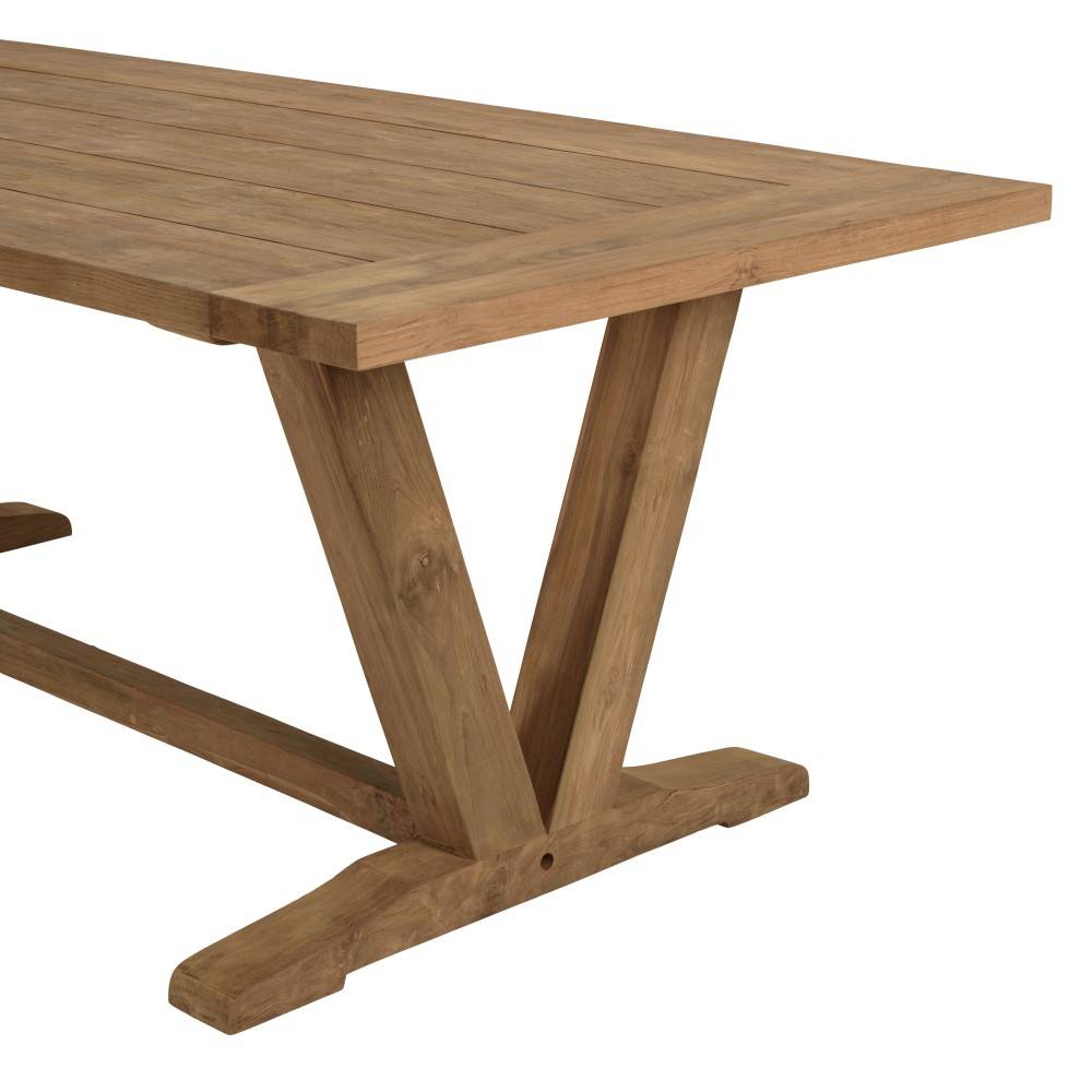 Macabane - KALLY - Table à manger jardin 220cm en bois de teck recyclé pieds V - Imagen 8