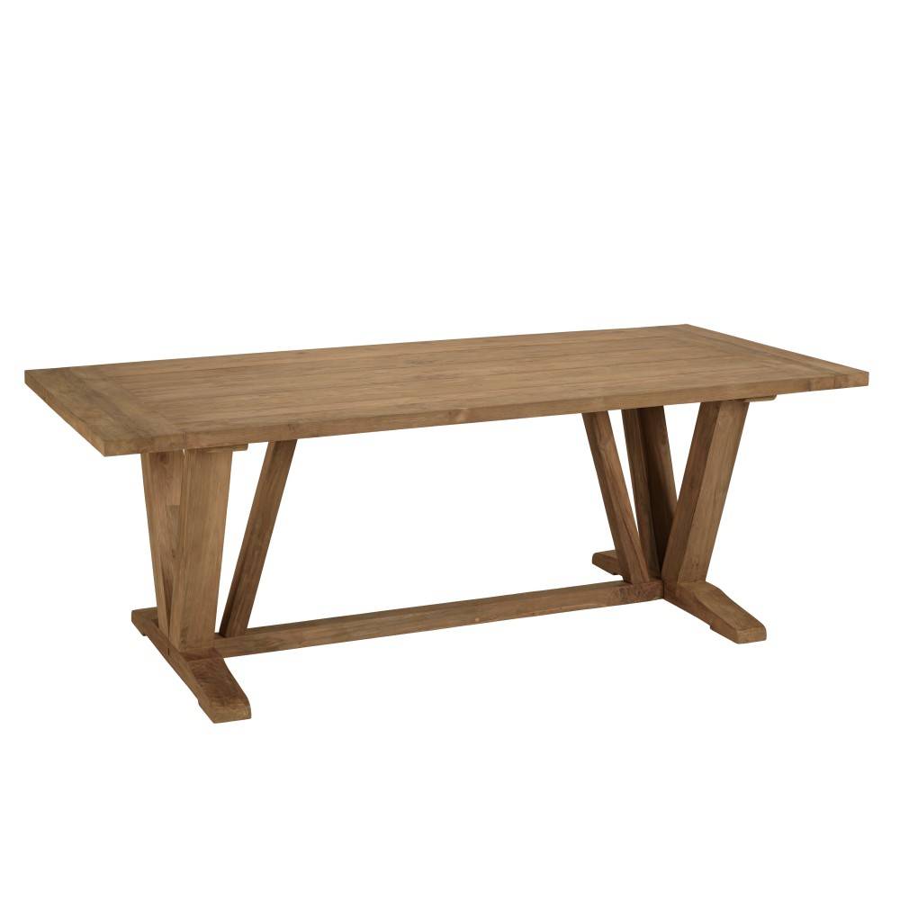 Macabane - KALLY - Table à manger jardin 220cm en bois de teck recyclé pieds V - Imagen 1