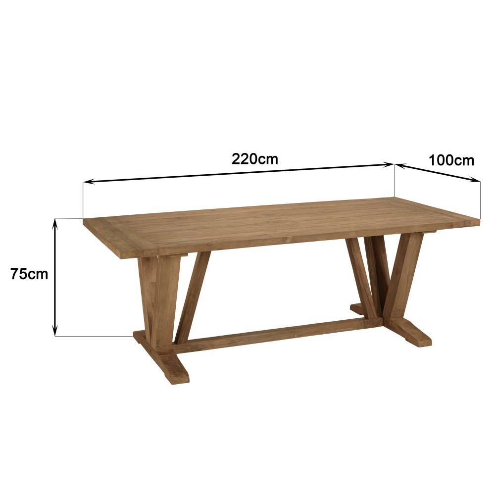 Macabane - KALLY - Table à manger jardin 220cm en bois de teck recyclé pieds V - Imagen 9