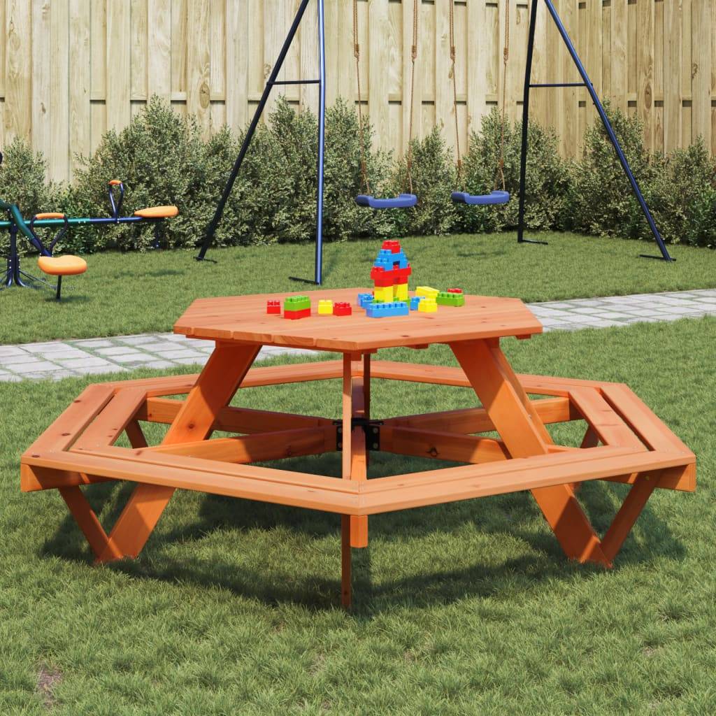 Table de jardin - Table de pique-nique pour 6 enfants avec bancs hexagonal sapin HL990 - Image 2