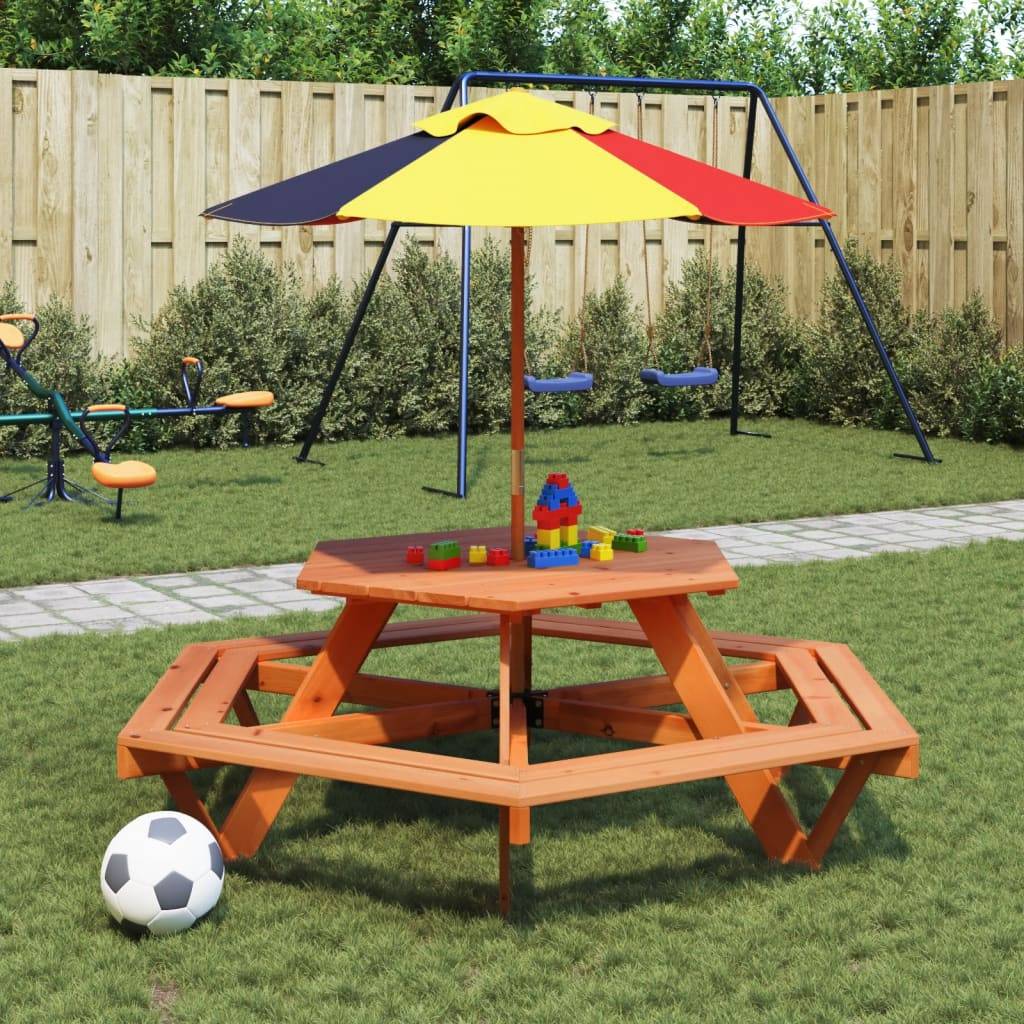 Table de jardin - Table de pique-nique pour 6 enfants avec bancs hexagonal sapin HL990 - Image 3