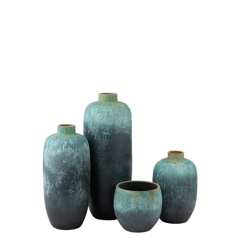 Vase vintage haut en céramique bleu 35x35x93 cm - J-Line - Image 2