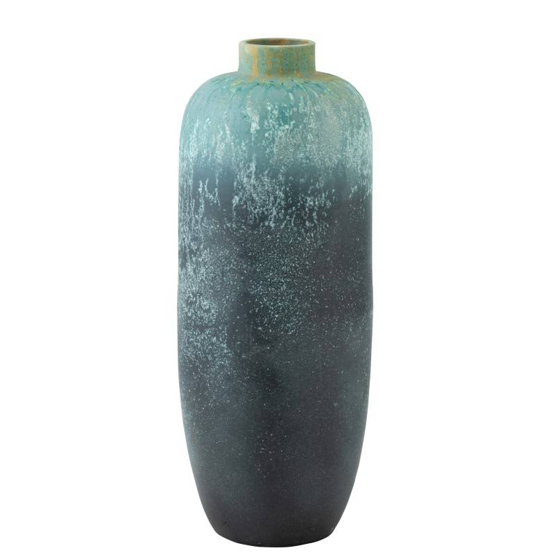 Vase vintage haut en céramique bleu 35x35x93 cm - J-Line - Image 1