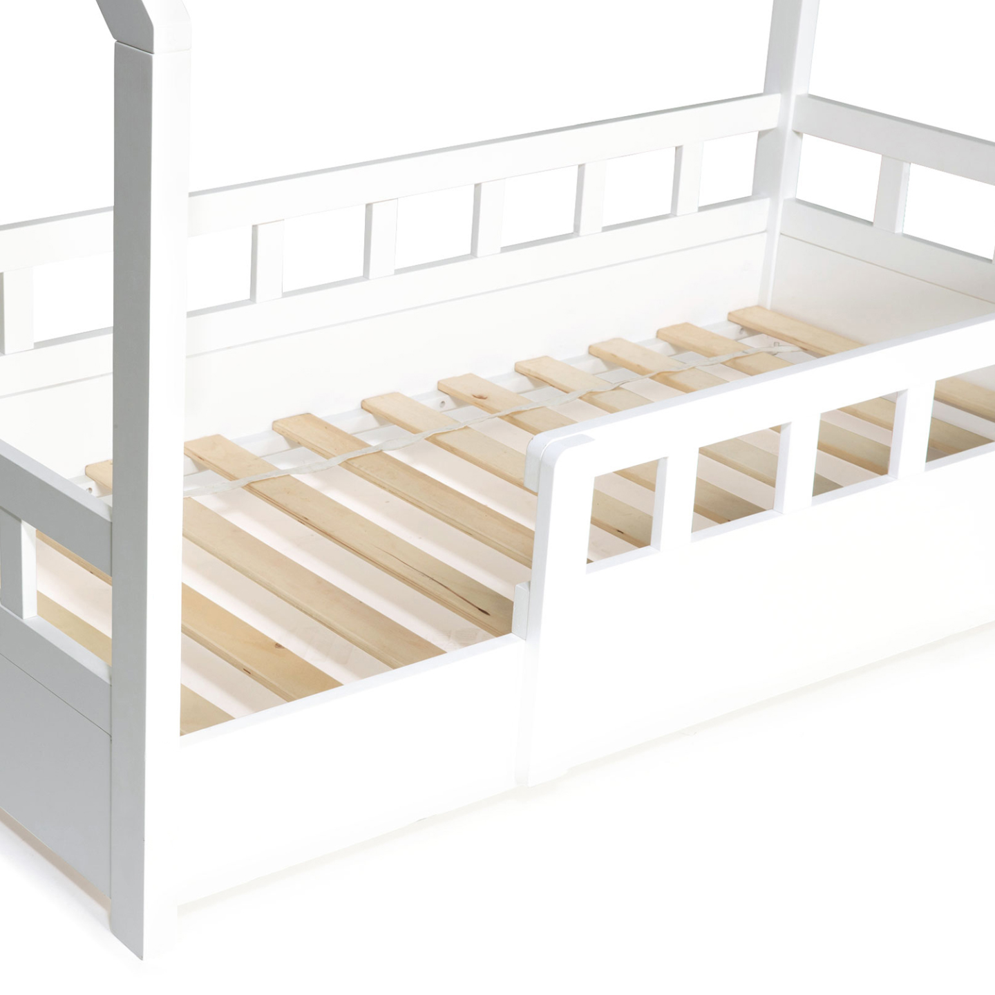 Lit cabane enfant 80 x 160 CM NEREE blanc avec sommier et barrières - Image 3