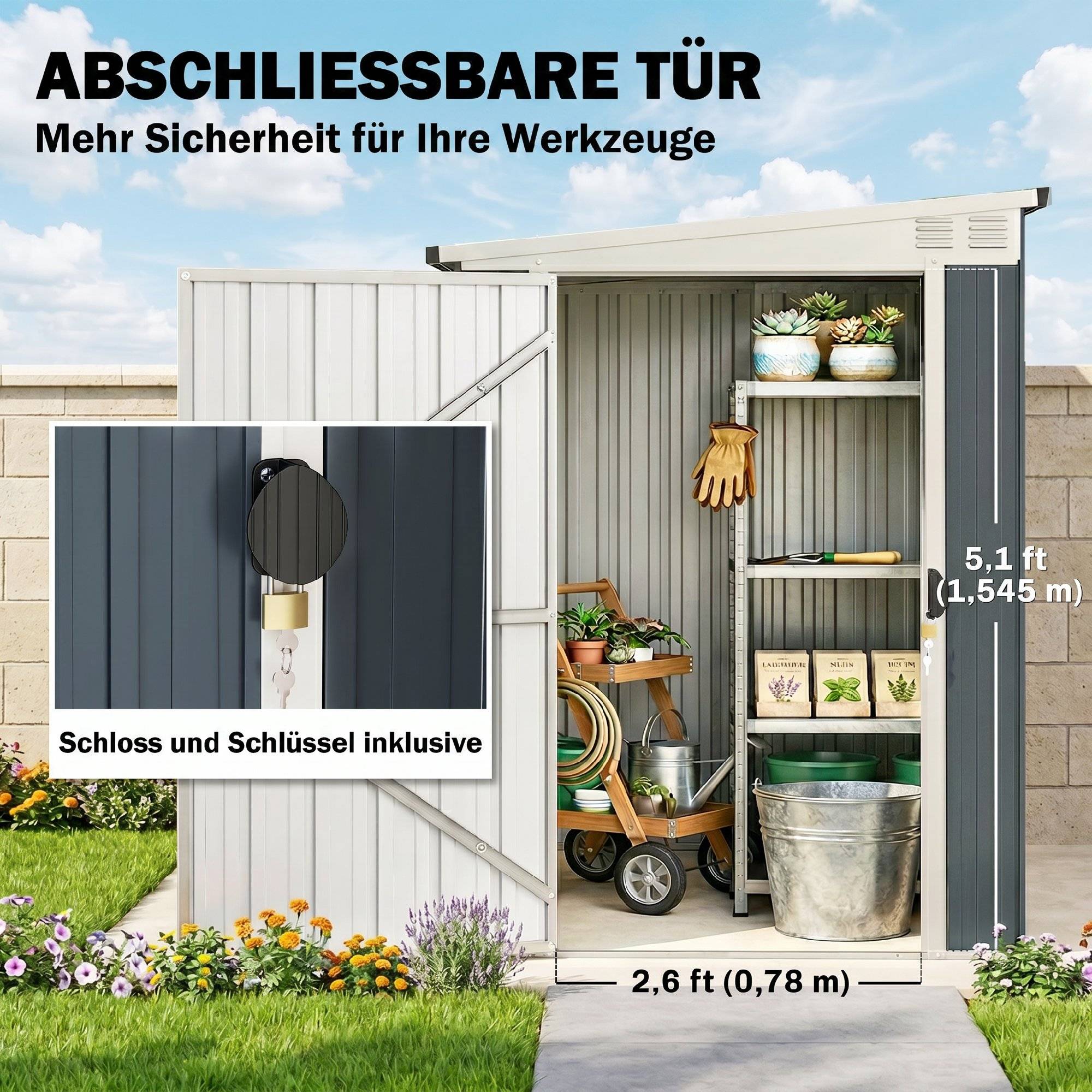 PANGIVO - Abri de jardin acier galvanisé gris anthracite 231 x 128 x 181 cm - PANGIVO - Image 7