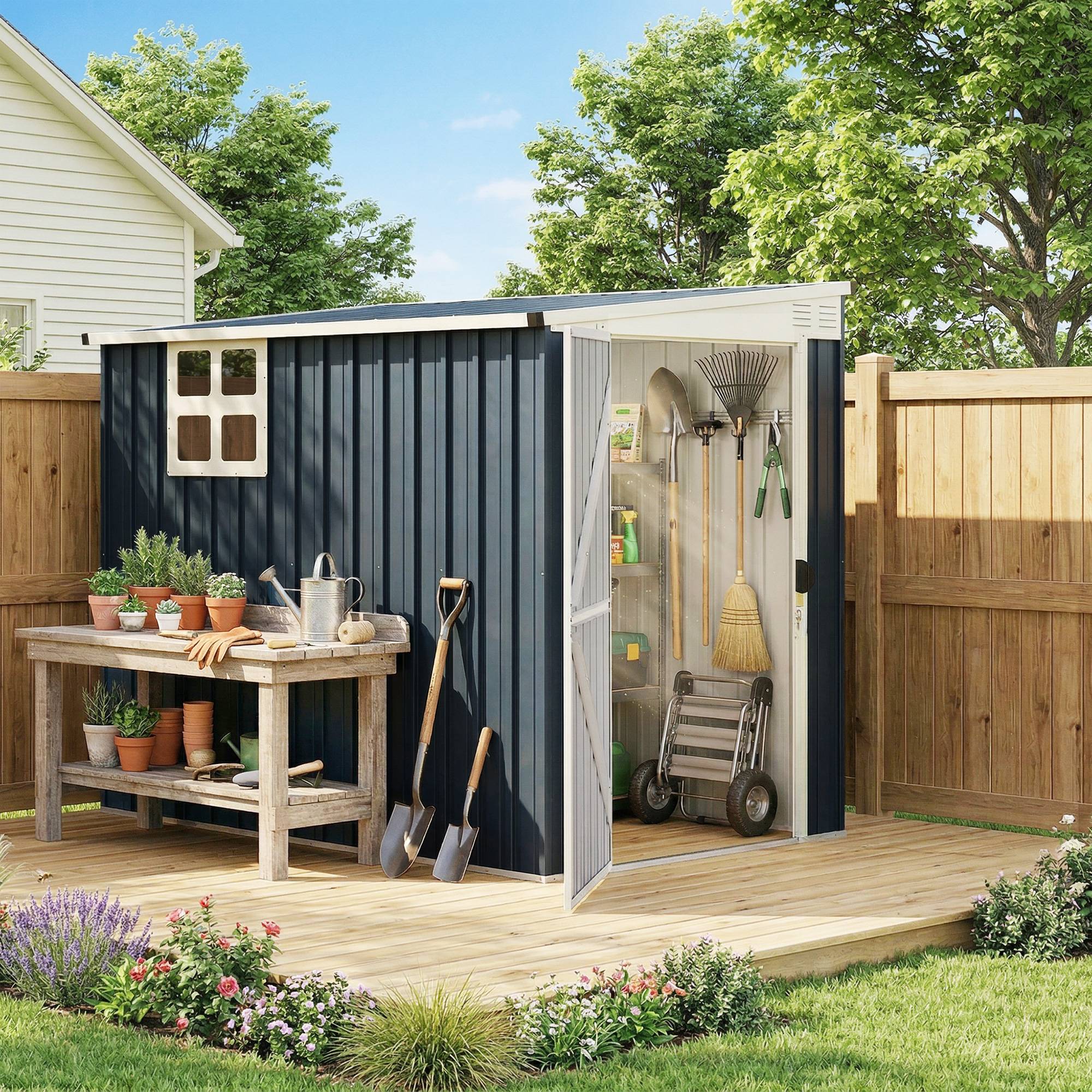 PANGIVO - Abri de jardin acier galvanisé gris anthracite 231 x 128 x 181 cm - PANGIVO - Image 3