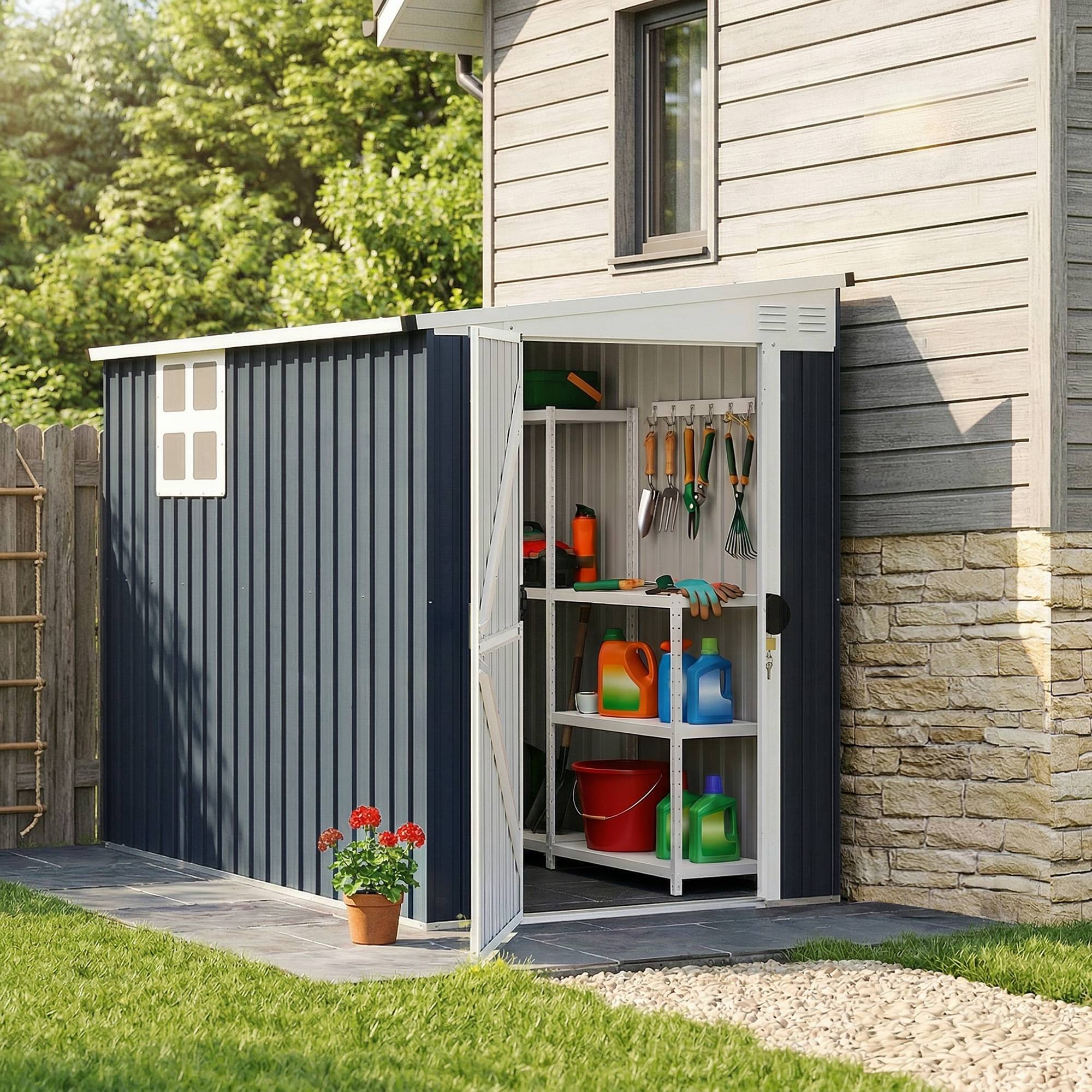 PANGIVO - Abri de jardin acier galvanisé gris anthracite 231 x 128 x 181 cm - PANGIVO - Image 4