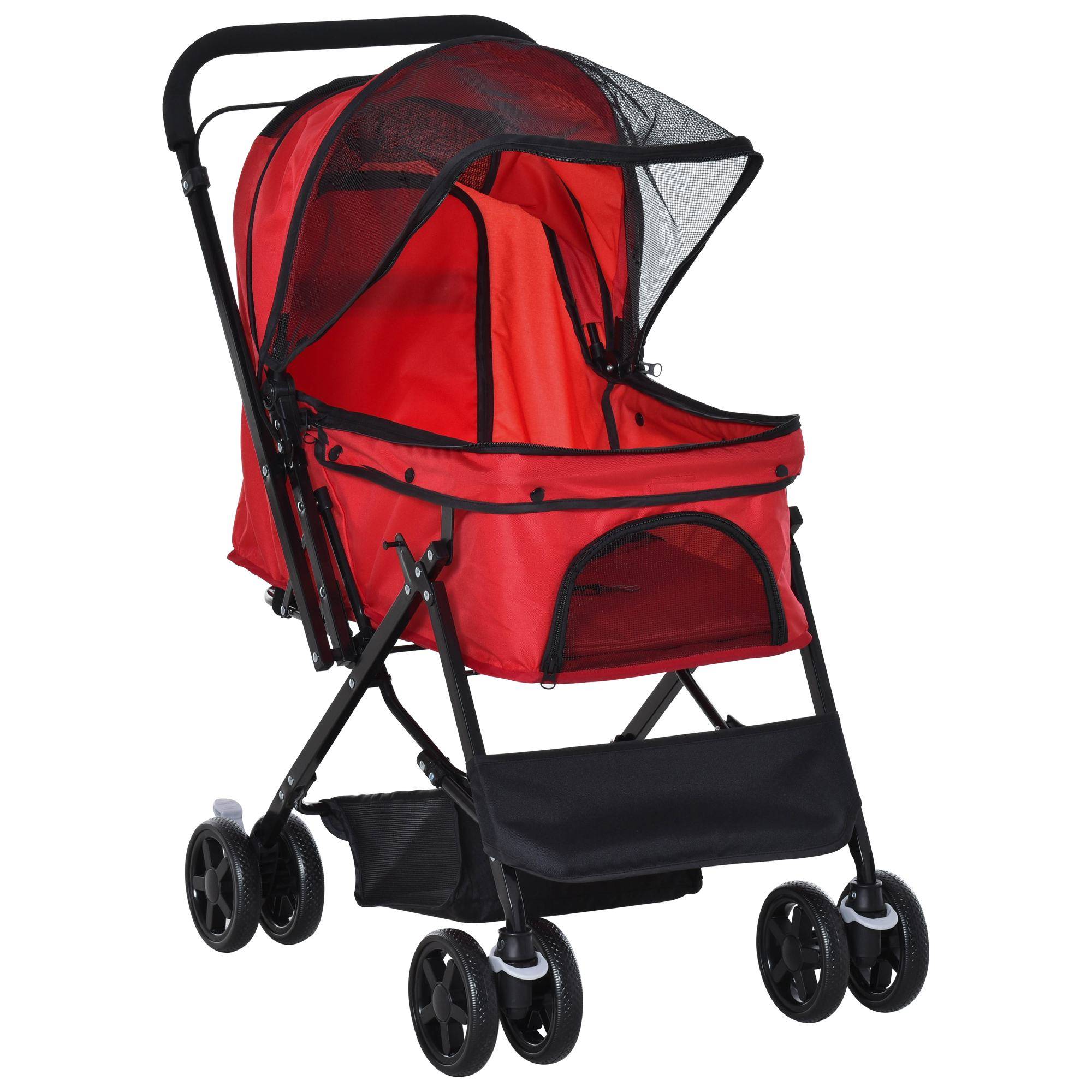 Poussette pour chien et chat tissu oxford rouge, 76,5x52x95cm, pour petits animaux - Image 1