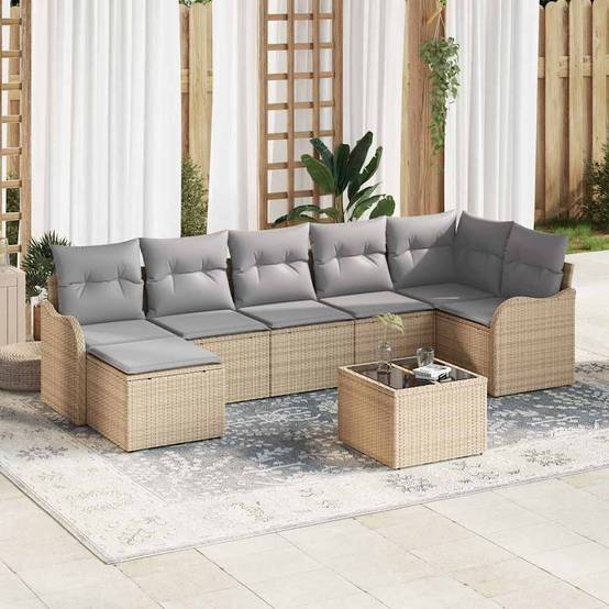ComfortXL - Salon de Jardin Modulable 7 Places en Polyrotin avec Table Basse et Repose-pieds Beige – ComfortXL Outdoor Living - Image 1