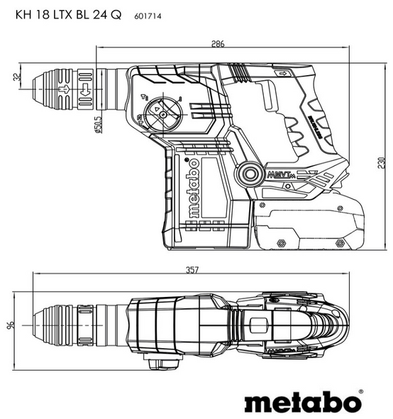 Metabo - Perforateur burineur KH 18 LTX avec extracteur de poussière BL 24 Q Set ISA - METABO - avec 2 batteries18v 5.5A.h - chargeur - coffret - 601714930 - Image 3