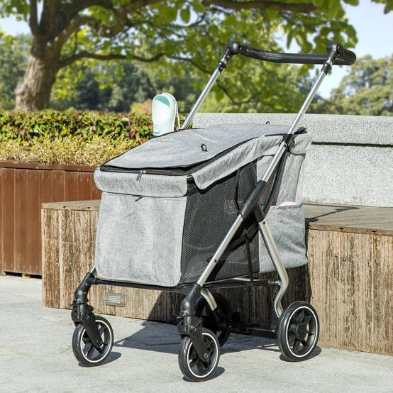 Poussette légère et pliable pour petits chiens, avec ventilation optimale, 80 x 48,5 x 106 cm, grise et argentée - Image 4