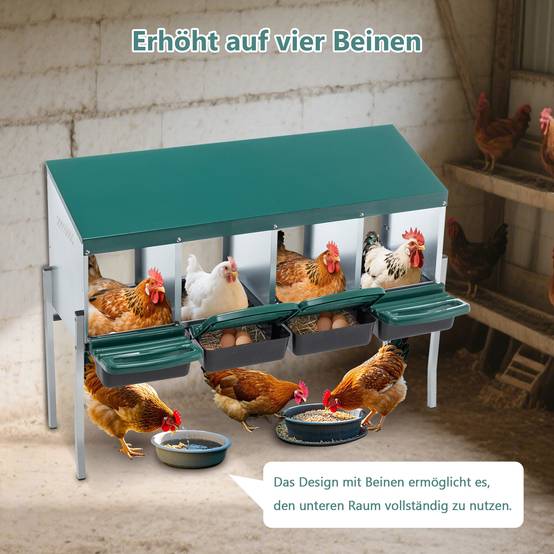 Pondoir 4 compartiments acier galvanisé pour poules collecte facile 107x33x81cm vert - ComfortXL Outdoor Living - Image 6