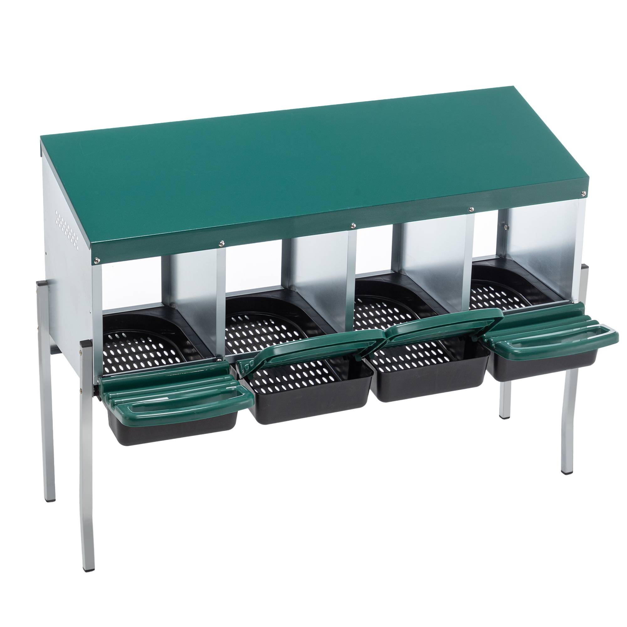 Pondoir 4 compartiments acier galvanisé pour poules collecte facile 107x33x81cm vert - ComfortXL Outdoor Living - Image 7