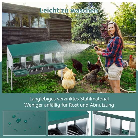 Pondoir 4 compartiments acier galvanisé pour poules collecte facile 107x33x81cm vert - ComfortXL Outdoor Living - Image 4