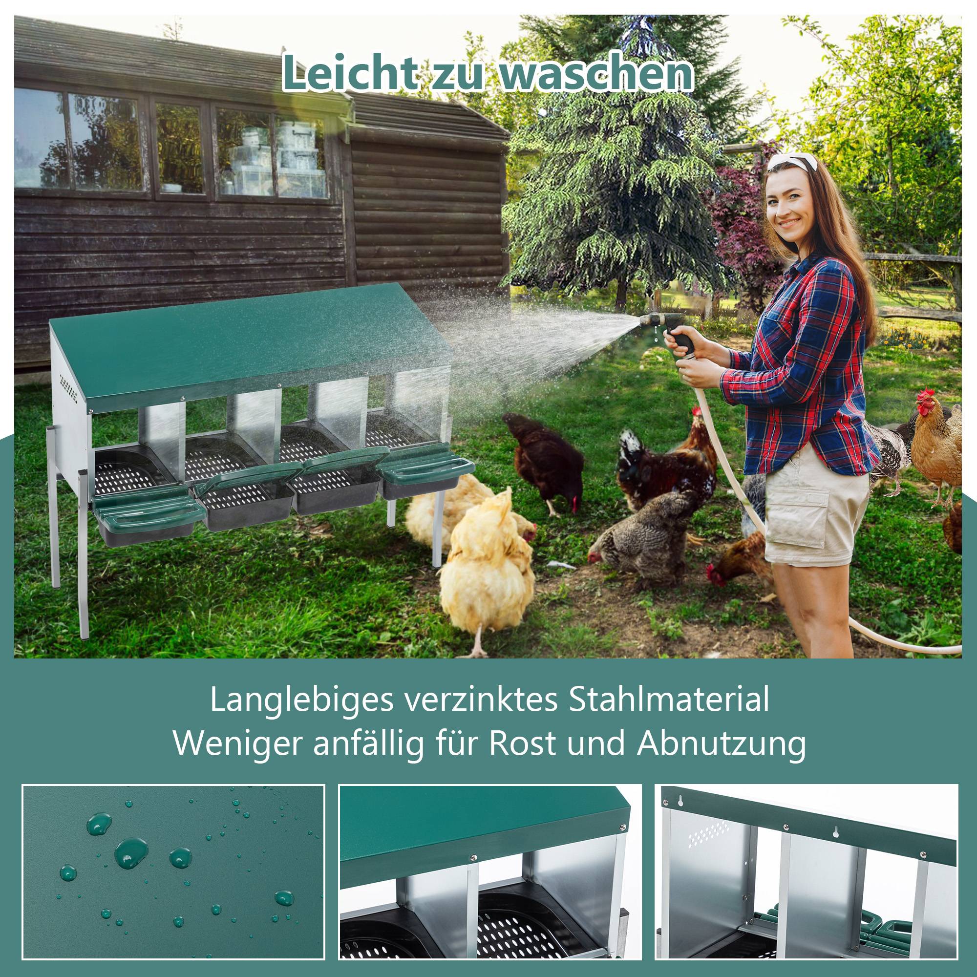 Pondoir 4 compartiments acier galvanisé pour poules collecte facile 107x33x81cm vert - ComfortXL Outdoor Living - Image 4