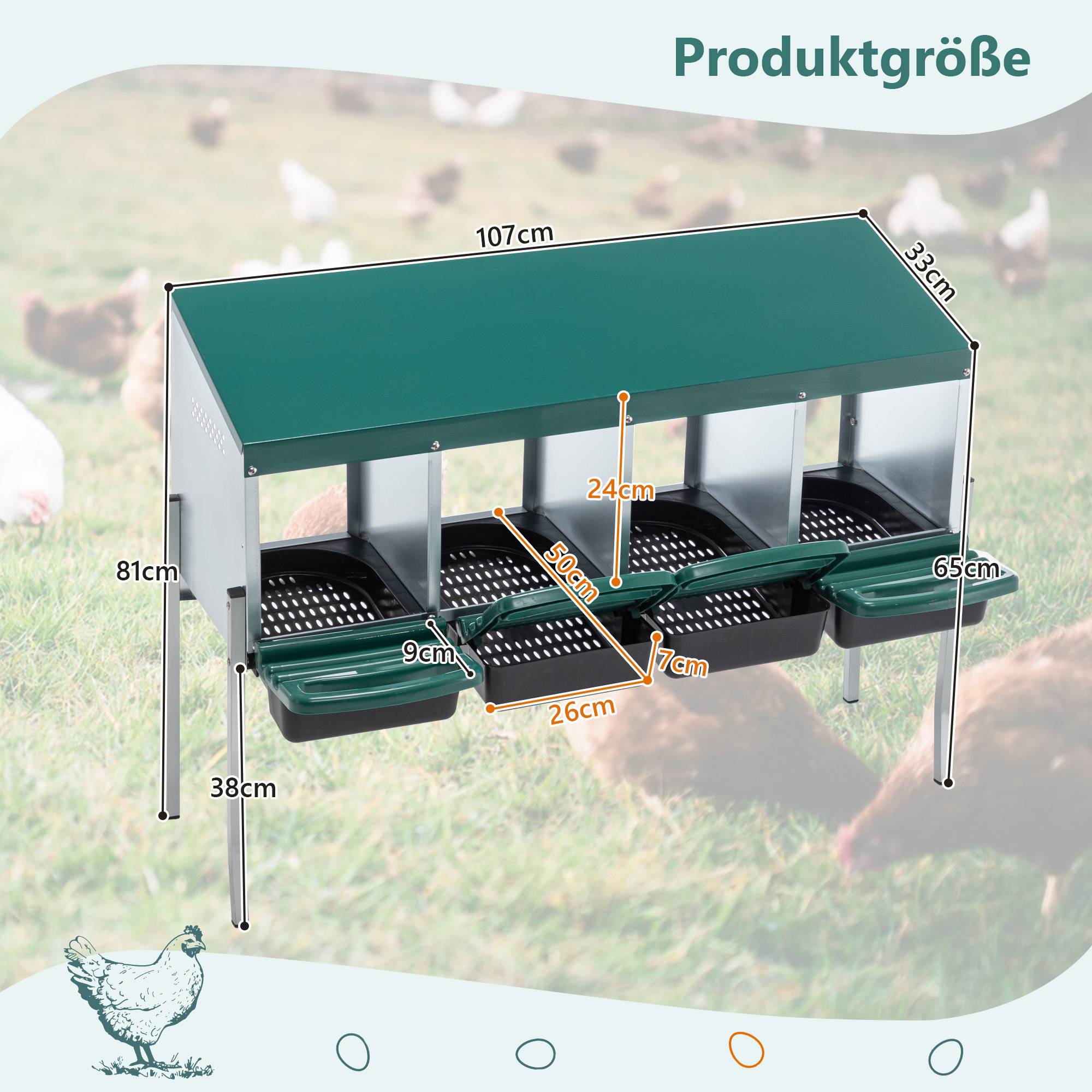 Pondoir 4 compartiments acier galvanisé pour poules collecte facile 107x33x81cm vert - ComfortXL Outdoor Living - Image 2