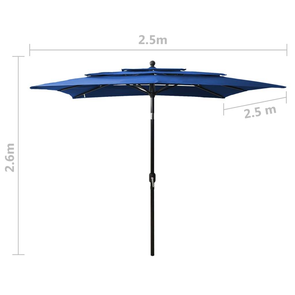 Helloshop26 - Parasol à 3 niveaux avec mât en aluminium 2,5 x 2,5 m bleu azuré - Imagen 7