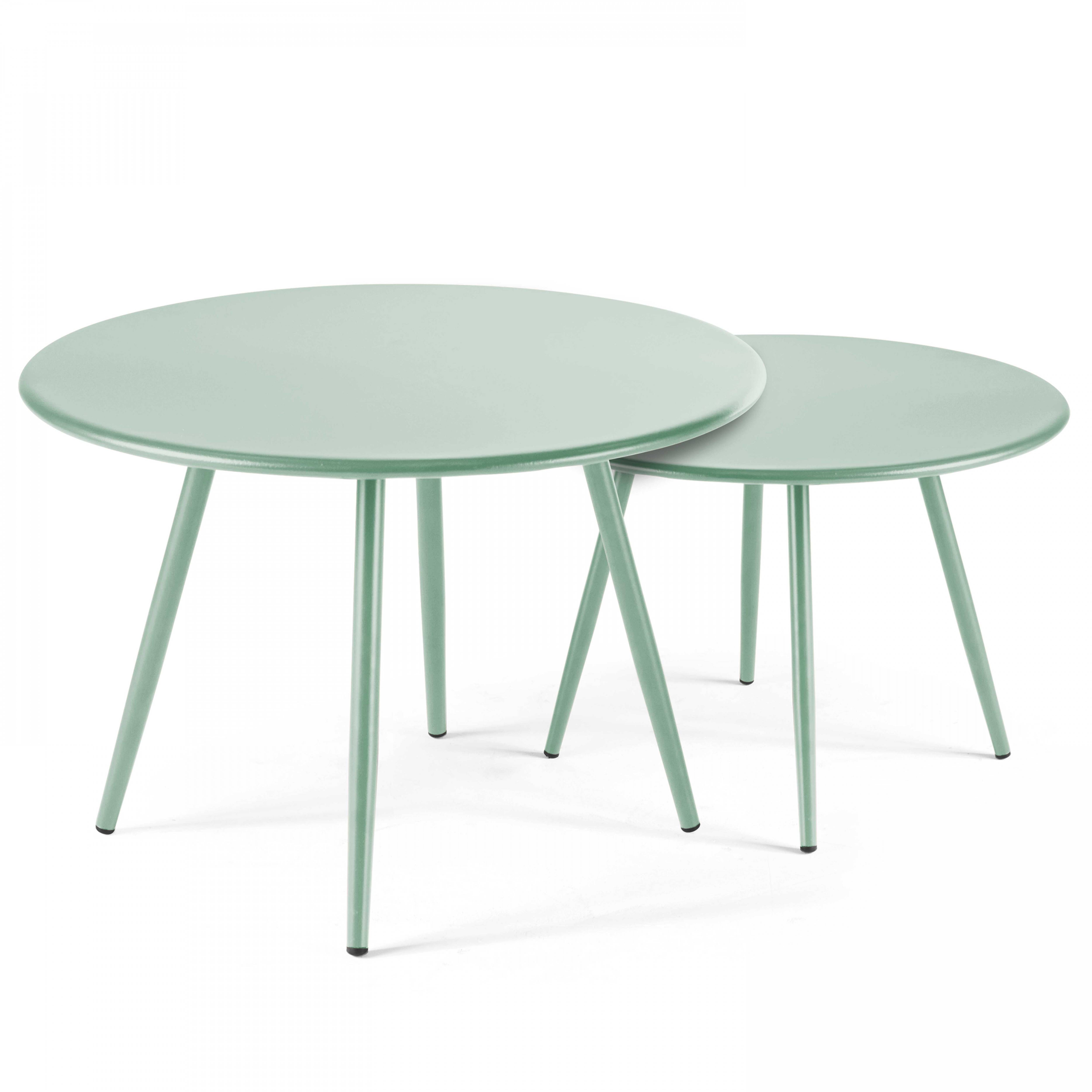 Oviala - Lot de 2 tables basses de jardin en acier vert sauge 50 cm Palavas - Oviala - Imagen 1