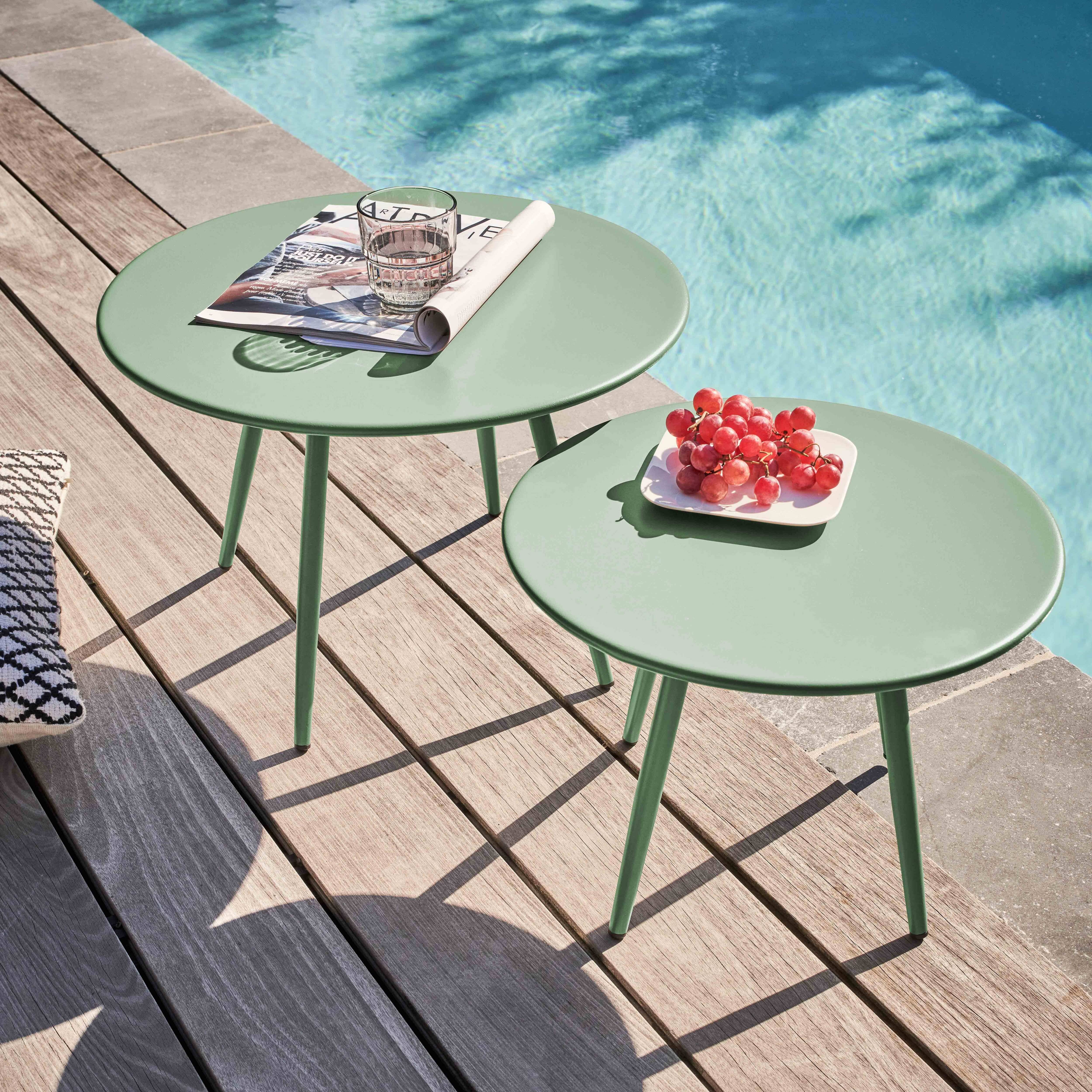 Oviala - Lot de 2 tables basses de jardin en acier vert sauge 50 cm Palavas - Oviala - Imagen 2