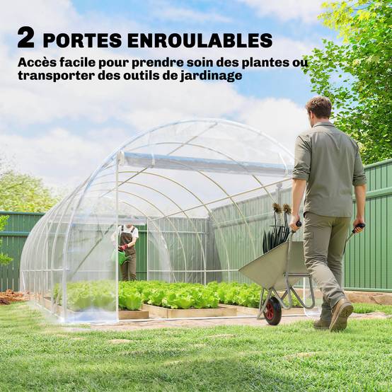 Serre tunnel de jardin 18m² serre de jardin tunnel 296x597x199cm cadre acier galvanisé, bâche PE 150g/m² transparent - Image 8