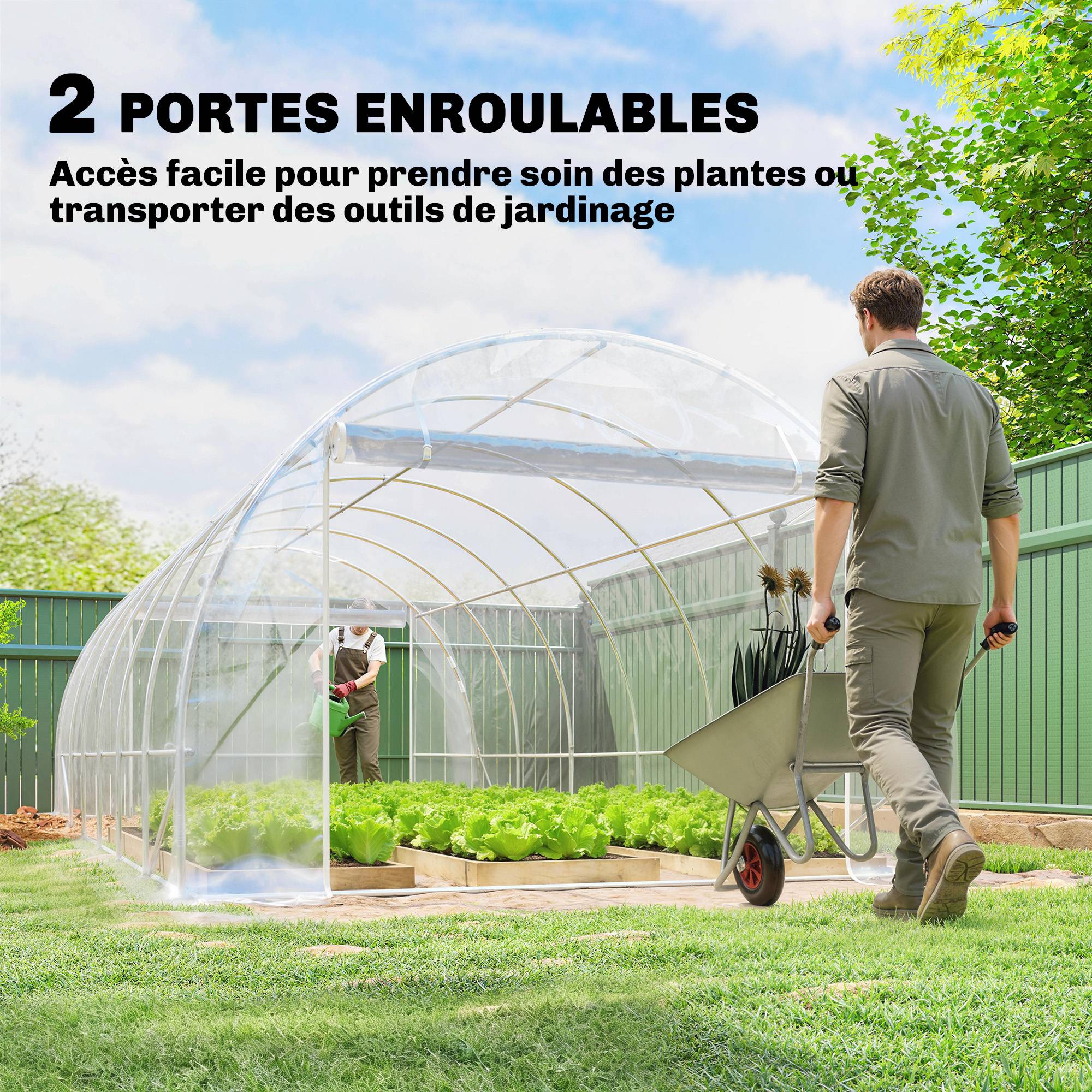 Serre tunnel de jardin 18m² serre de jardin tunnel 296x597x199cm cadre acier galvanisé, bâche PE 150g/m² transparent - Image 8