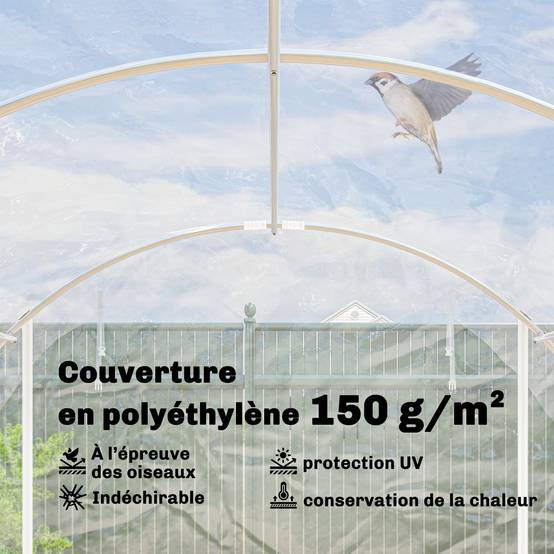 Serre tunnel de jardin 18m² serre de jardin tunnel 296x597x199cm cadre acier galvanisé, bâche PE 150g/m² transparent - Image 7