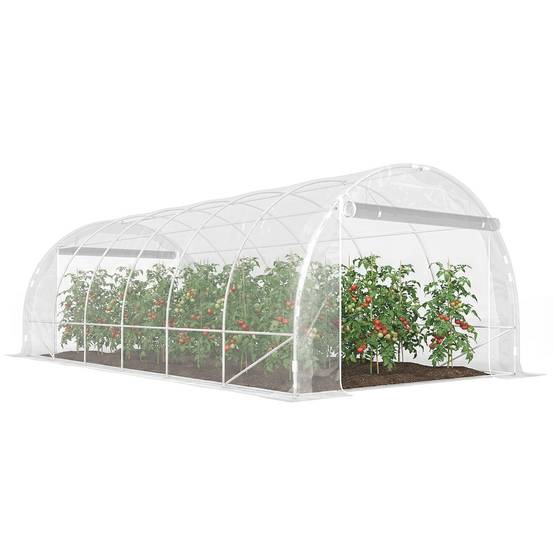 Serre tunnel de jardin 18m² serre de jardin tunnel 296x597x199cm cadre acier galvanisé, bâche PE 150g/m² transparent - Image 1