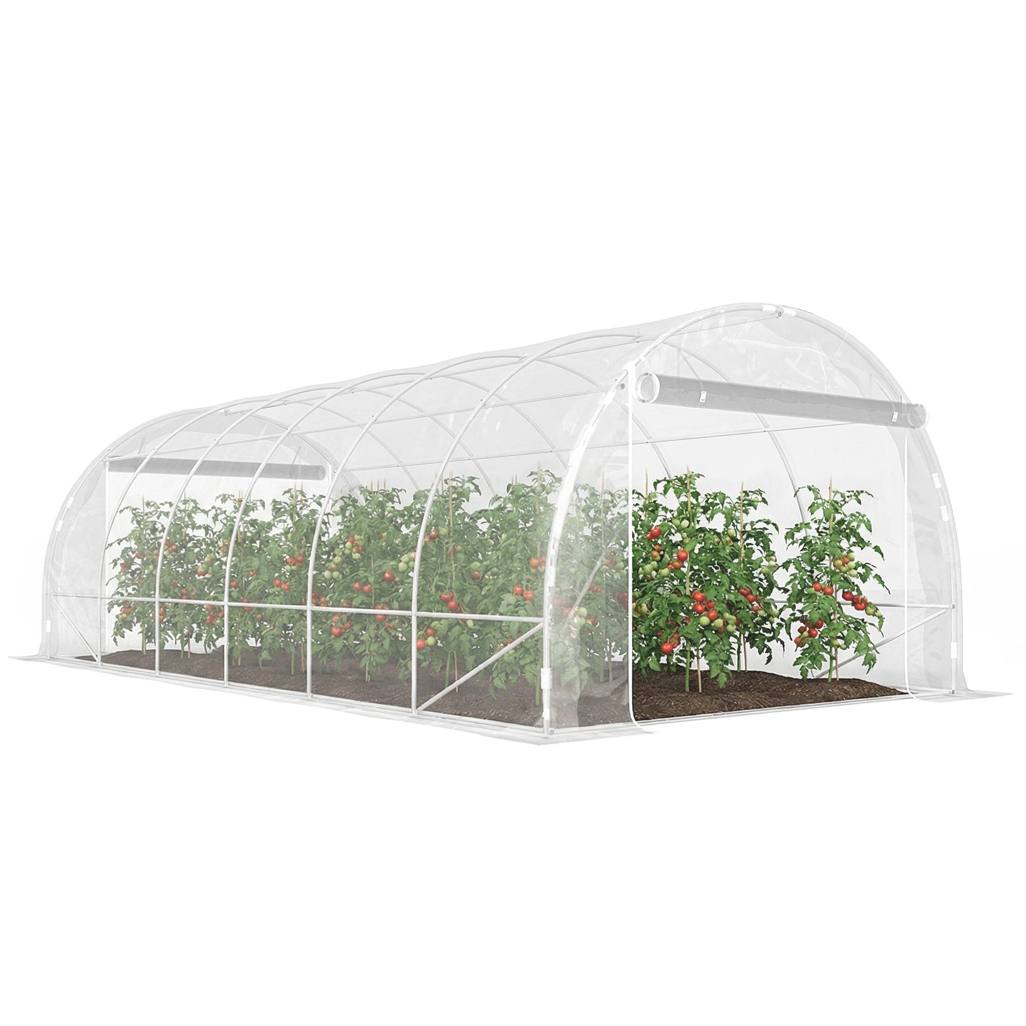 Serre tunnel de jardin 18m² serre de jardin tunnel 296x597x199cm cadre acier galvanisé, bâche PE 150g/m² transparent - Image 1