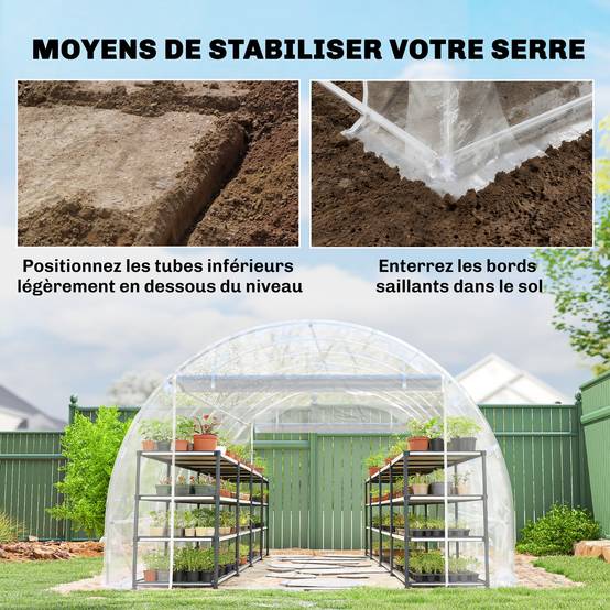 Serre tunnel de jardin 18m² serre de jardin tunnel 296x597x199cm cadre acier galvanisé, bâche PE 150g/m² transparent - Image 9
