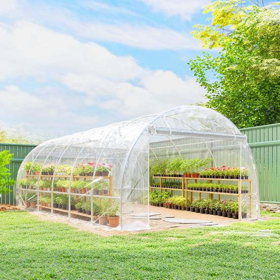 Serre tunnel de jardin 18m² serre de jardin tunnel 296x597x199cm cadre acier galvanisé, bâche PE 150g/m² transparent - Image 4