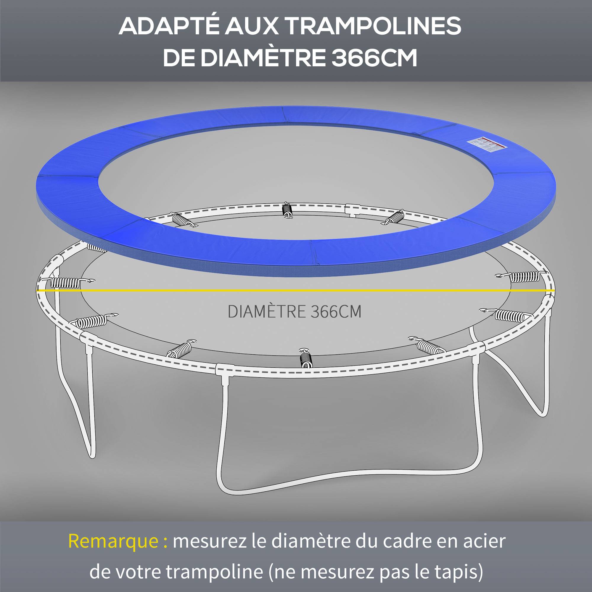 Homcom - Couvre-ressort trampoline Ø 366 cm PVC PE haute densité rembourrage 15 mm bleu - HOMCOM - Imagen 5