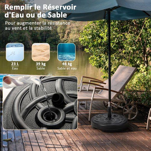 Helloshop26 - Pied de parasol lourd pour parasol diamètre 38 et 48 mm socle parasol extérieur en hdpe rempli de 39kg sable/ 23 litres eau 56 x 30 cm - Imagen 4