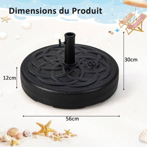 Helloshop26 - Pied de parasol lourd pour parasol diamètre 38 et 48 mm socle parasol extérieur en hdpe rempli de 39kg sable/ 23 litres eau 56 x 30 cm - Imagen 6