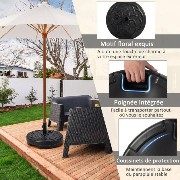 Helloshop26 - Pied de parasol lourd pour parasol diamètre 38 et 48 mm socle parasol extérieur en hdpe rempli de 39kg sable/ 23 litres eau 56 x 30 cm - Imagen 2