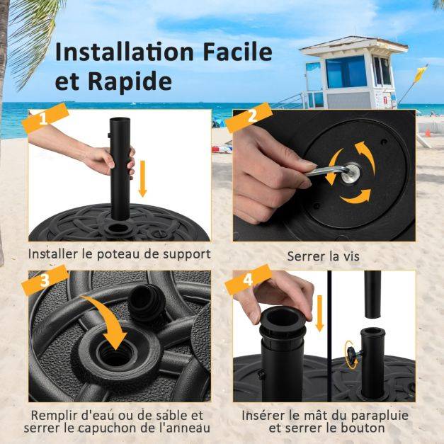 Helloshop26 - Pied de parasol lourd pour parasol diamètre 38 et 48 mm socle parasol extérieur en hdpe rempli de 39kg sable/ 23 litres eau 56 x 30 cm - Imagen 5