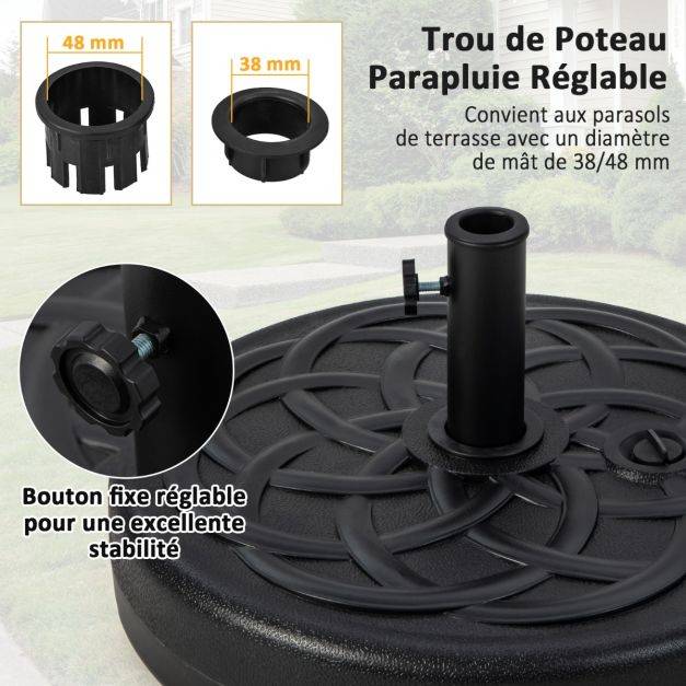 Helloshop26 - Pied de parasol lourd pour parasol diamètre 38 et 48 mm socle parasol extérieur en hdpe rempli de 39kg sable/ 23 litres eau 56 x 30 cm - Imagen 3