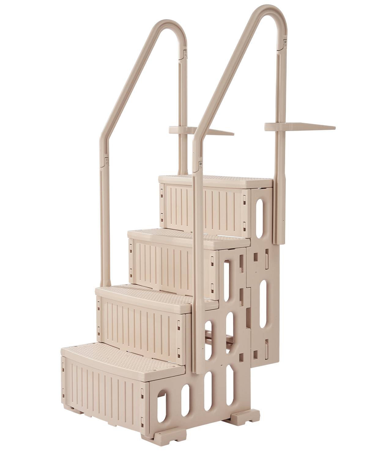 Vevor - VEVOR Escalier piscine plastique 2 rampes 4 marches anti-dérap., ch.181,4kg, piscines creusées 122-137cm, taupe. - Image 1