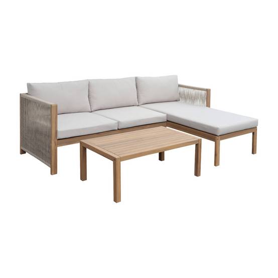 Salon de jardin d'angle bois d'acacia. corde et polyester 3 places table rectangulaire naturel et beige | sweeek - Image 2