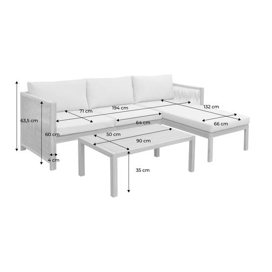 Salon de jardin d'angle bois d'acacia. corde et polyester 3 places table rectangulaire naturel et beige | sweeek - Image 6