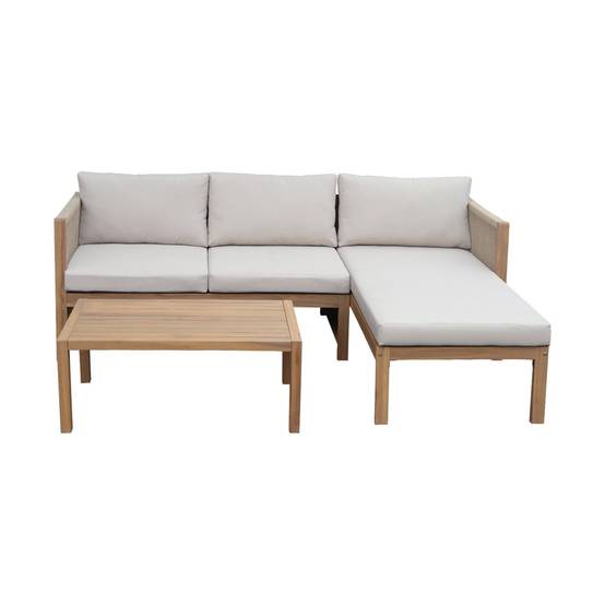 Salon de jardin d'angle bois d'acacia. corde et polyester 3 places table rectangulaire naturel et beige | sweeek - Image 3