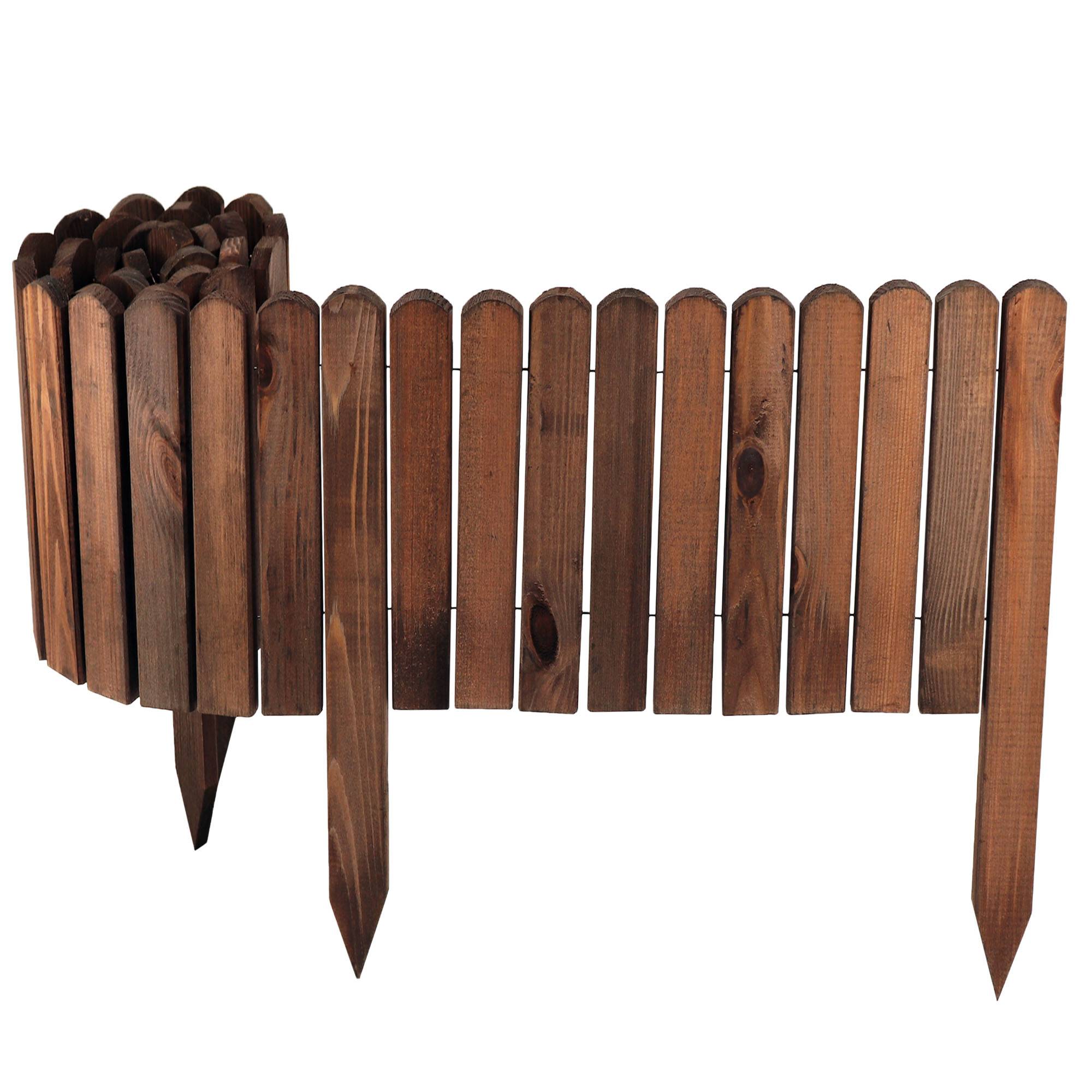 3x Clôture bois rouleau Marron 10x200 cm – Bordure jardin flexible, délimitation pelouse, massif, allée - Image 5