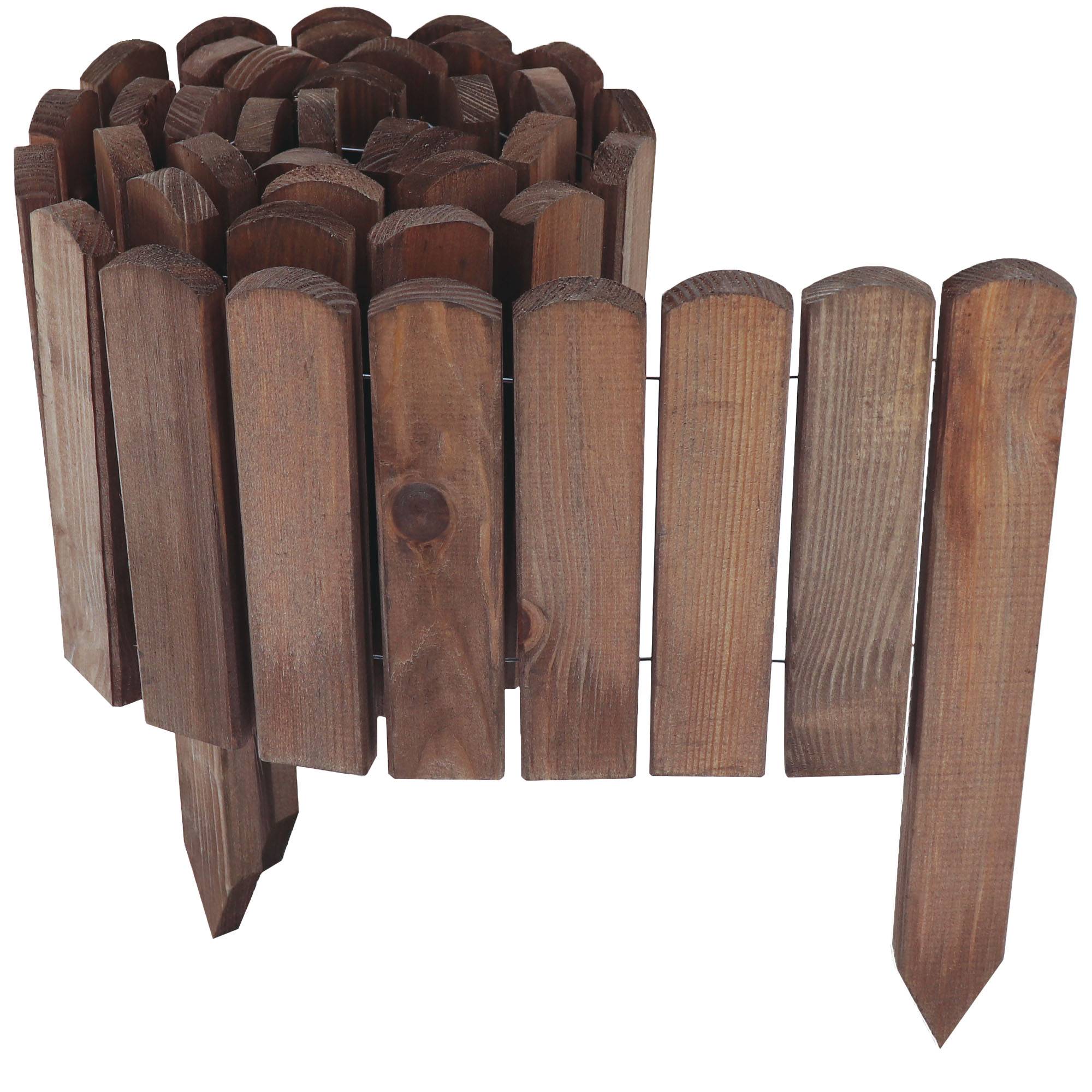 3x Clôture bois rouleau Marron 10x200 cm – Bordure jardin flexible, délimitation pelouse, massif, allée - Image 1