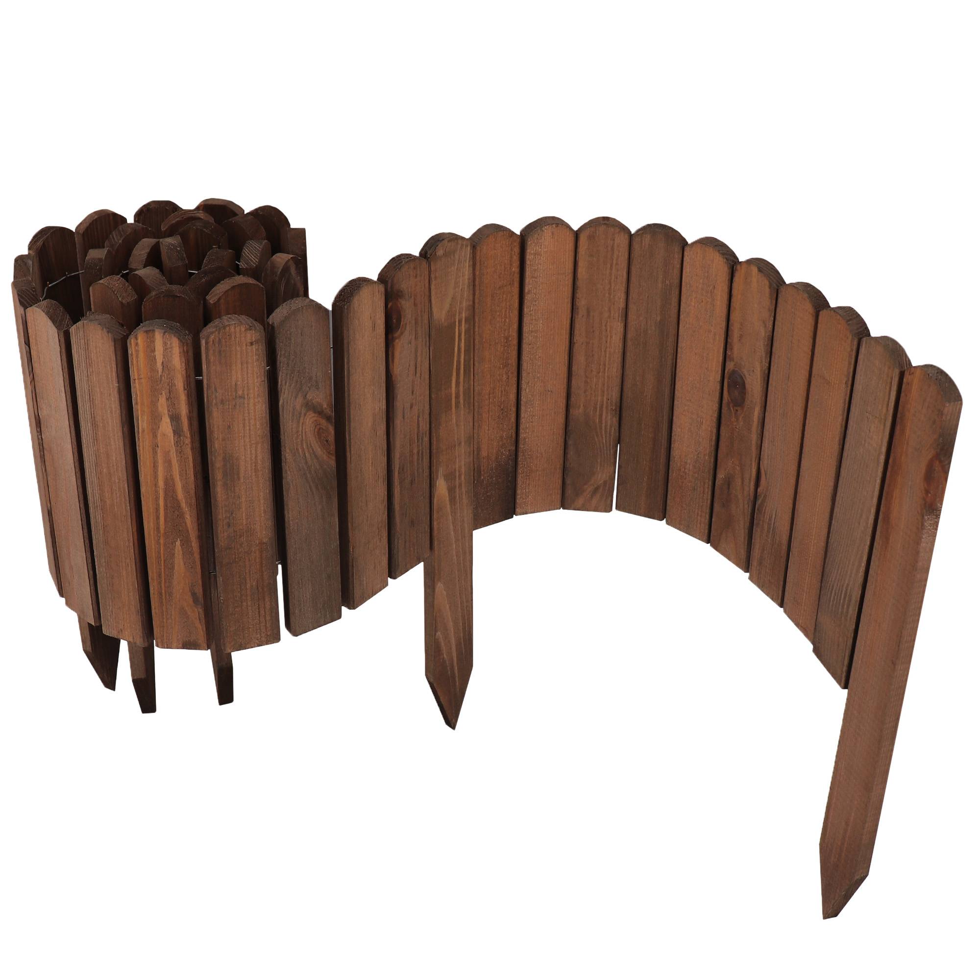 3x Clôture bois rouleau Marron 10x200 cm – Bordure jardin flexible, délimitation pelouse, massif, allée - Image 4